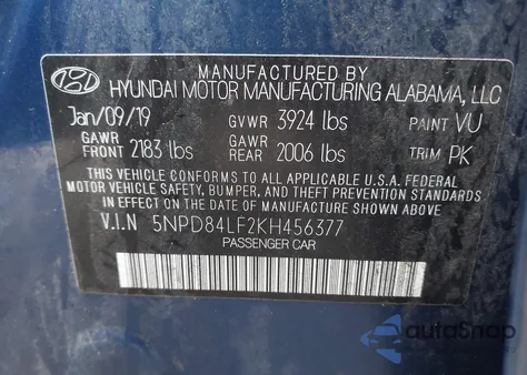2019 Hyundai Elantra Value Edition from USA, damaged, VIN 5NPD84LF2KH456377